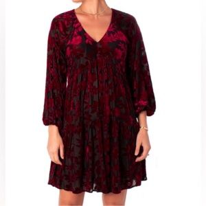 Taylor Burgundy and Red Floral Long Sleeve Dress
